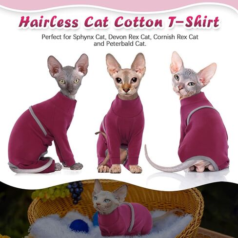 ROZKITCH Hairless Cat Clothes, Breathable Soft Cat Sweaters for Cats Only, Cat Coat with Four Legs, Warm Cat PJS Cat T-Shirt Cat Pajamas Jumpsuit Vest Cornish Rex, Devon Rex, Peterbald DarkRed L in Saudi Arabia