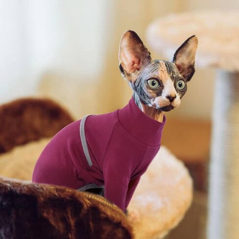ROZKITCH Hairless Cat Clothes, Breathable Soft Cat Sweaters for Cats Only, Cat Coat with Four Legs, Warm Cat PJS Cat T-Shirt Cat Pajamas Jumpsuit Vest Cornish Rex, Devon Rex, Peterbald DarkRed L in Saudi Arabia