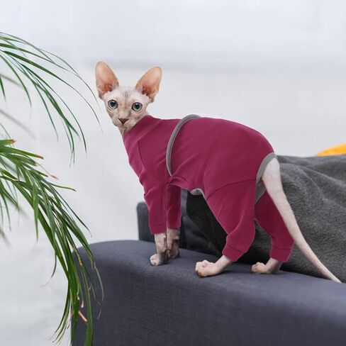 ROZKITCH Hairless Cat Clothes, Breathable Soft Cat Sweaters for Cats Only, Cat Coat with Four Legs, Warm Cat PJS Cat T-Shirt Cat Pajamas Jumpsuit Vest Cornish Rex, Devon Rex, Peterbald DarkRed L in Saudi Arabia