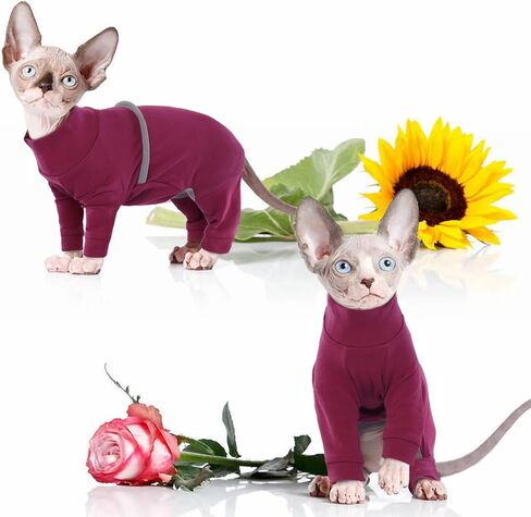 ROZKITCH Hairless Cat Clothes, Breathable Soft Cat Sweaters for Cats Only, Cat Coat with Four Legs, Warm Cat PJS Cat T-Shirt Cat Pajamas Jumpsuit Vest Cornish Rex, Devon Rex, Peterbald DarkRed L in Saudi Arabia