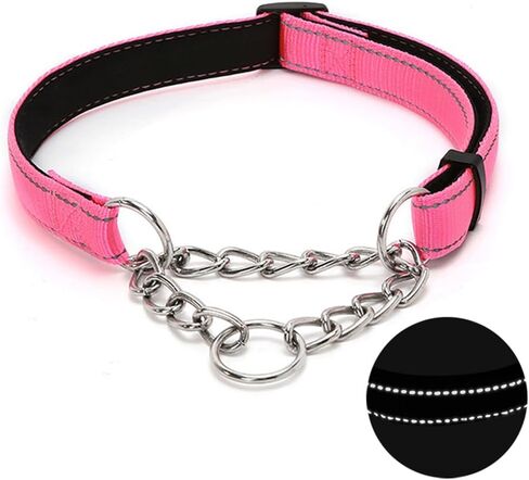Martingale Dog Collar with Stainless Steel Chain, Adjustable Soft Padded Nylon Reflective Collar, No Pull Heavy Duty Chain Walking Training Colllars for Large, Medium, Small Dogs(Blue, 10.6" - 15.7") in Saudi Arabia