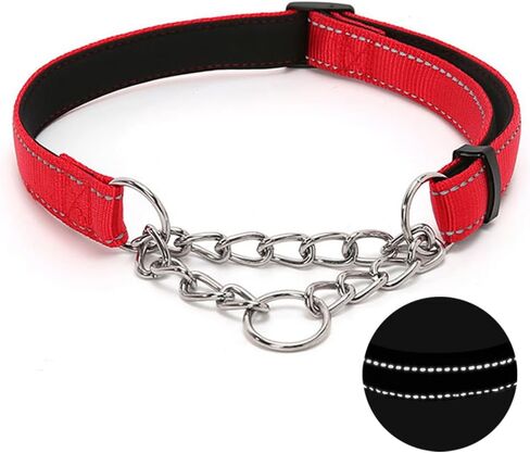 Martingale Dog Collar with Stainless Steel Chain, Adjustable Soft Padded Nylon Reflective Collar, No Pull Heavy Duty Chain Walking Training Colllars for Large, Medium, Small Dogs(Blue, 10.6" - 15.7") in Saudi Arabia