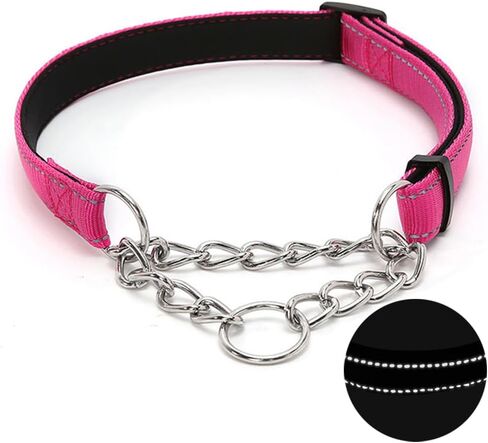 Martingale Dog Collar with Stainless Steel Chain, Adjustable Soft Padded Nylon Reflective Collar, No Pull Heavy Duty Chain Walking Training Colllars for Large, Medium, Small Dogs(Blue, 10.6" - 15.7") in Saudi Arabia