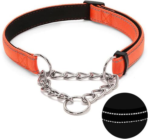 Martingale Dog Collar with Stainless Steel Chain, Adjustable Soft Padded Nylon Reflective Collar, No Pull Heavy Duty Chain Walking Training Colllars for Large, Medium, Small Dogs(Blue, 10.6" - 15.7") in Saudi Arabia