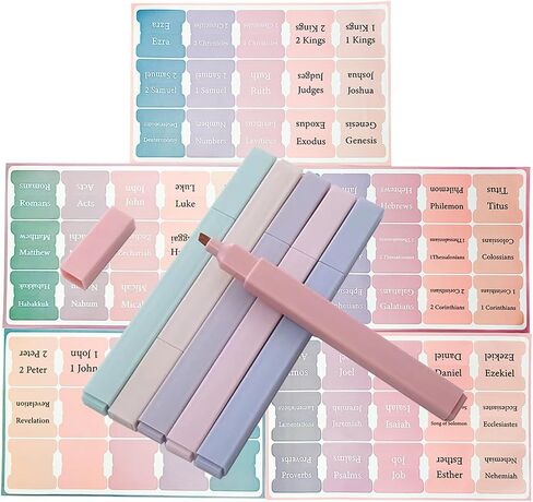 Bible Tabs highlighter combination,75 Tabs 6 Packs a variety of colors Aesthetic Highlighters Pens,Laminated Bible Tabs for Women and Men,Bible Index Tabs,Bible Labels(Blue and gold) in Saudi Arabia