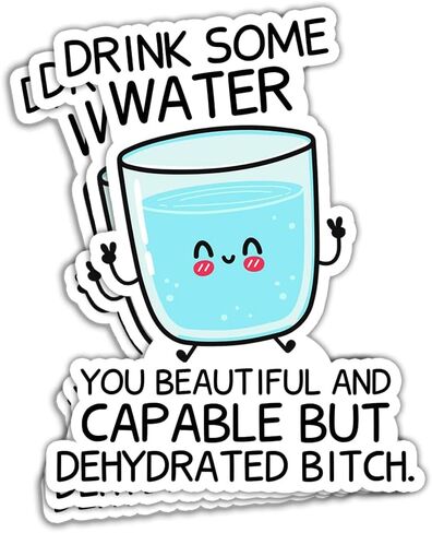 SUNHADO (3 قطع) اشرب بعض الماء، أنت جميلة وقادرة ولكن ملصق عاهرة مجففة، ملصقات تذكير مضحكة لشرب الماء، ملصقات لطيفة للتذكير اليومي بهدايا الزينة لزجاجات الكمبيوتر المحمول، نافذة السيارة، 7.62 سم ​​× 10.16 سم in Kuwait