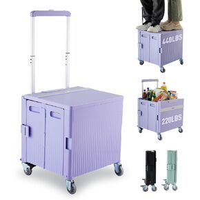 عربة أدوات قابلة للطي، عربة تسوق محمولة، عربة تسوق، صندوق أدوات قابل للطي، مع غطاء، على عجلات دوارة، للبقالة، التسوق، المكتب، المعلم، المعسكر، الملف (أسود) in Kuwait