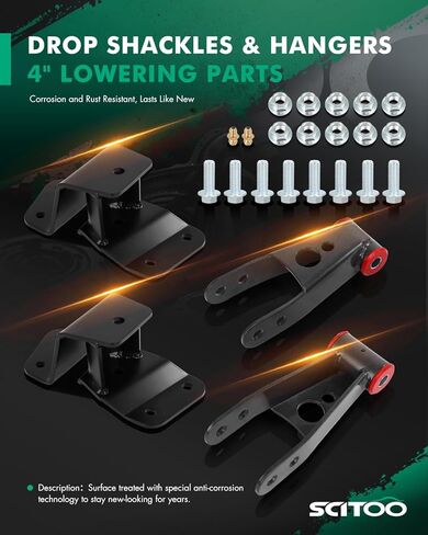 SCITOO 4" Drop Shackles And Hangers Kit Lowering Set 1988-1998 for Chevy Gmc C1500 C15 K15 Truck 4" Lowering Parts Leaf Spring Accessory Suspension Bracket Replacement in Saudi Arabia