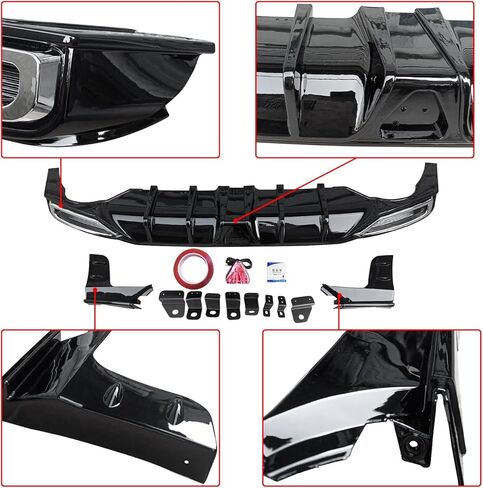 Rear Bumper Diffuser Splitter Lip with Side Aprons + LED Brake Light Fits for 2022 2023 2024 2025 Honda Civic Sport LX EX-L Hatchback Air Dam Rear Lower Diffuser Spoiler Gloss Black PP in Saudi Arabia