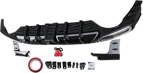 Rear Bumper Diffuser Splitter Lip with Side Aprons + LED Brake Light Fits for 2022 2023 2024 2025 Honda Civic Sport LX EX-L Hatchback Air Dam Rear Lower Diffuser Spoiler Gloss Black PP in Saudi Arabia