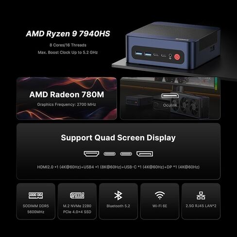 P4 Mini PC 5700U (8C/16T, up to 4.3Ghz) Dual LAN Mini Computers 16GB DDR4 512GB NVME SSD, Support 4K@60Hz Triple Display/WiFi 6/BT5.2/Gaming/Office/Home in Kuwait