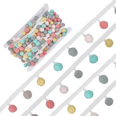 PH PandaHall 14 Yards Pom Pom Trim with 15mm Colorful Balls, 1 inch Wide Tassel Trim Sewing Lace Ribbon Trims for Home Curtain Pillow Clothes Crafts Wedding Christmas, Deep Colors in Saudi Arabia