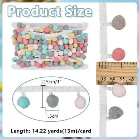 PH PandaHall 14 Yards Pom Pom Trim with 15mm Colorful Balls, 1 inch Wide Tassel Trim Sewing Lace Ribbon Trims for Home Curtain Pillow Clothes Crafts Wedding Christmas, Deep Colors in Saudi Arabia