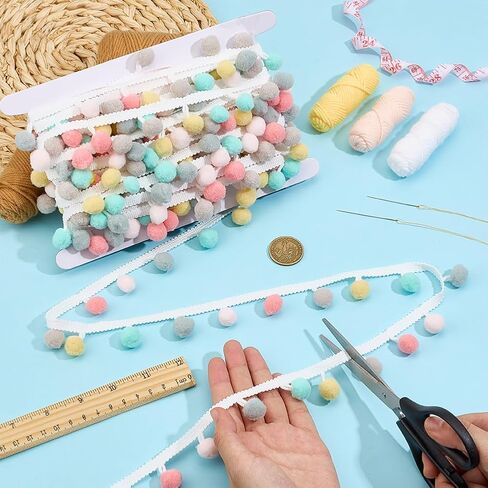 PH PandaHall 14 Yards Pom Pom Trim with 15mm Colorful Balls, 1 inch Wide Tassel Trim Sewing Lace Ribbon Trims for Home Curtain Pillow Clothes Crafts Wedding Christmas, Deep Colors in Saudi Arabia
