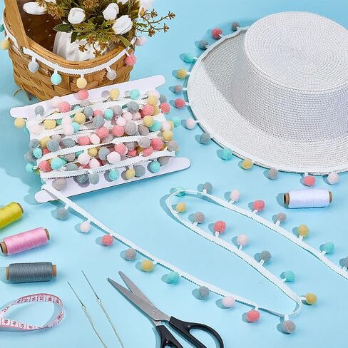 PH PandaHall 14 Yards Pom Pom Trim with 15mm Colorful Balls, 1 inch Wide Tassel Trim Sewing Lace Ribbon Trims for Home Curtain Pillow Clothes Crafts Wedding Christmas, Deep Colors in Saudi Arabia