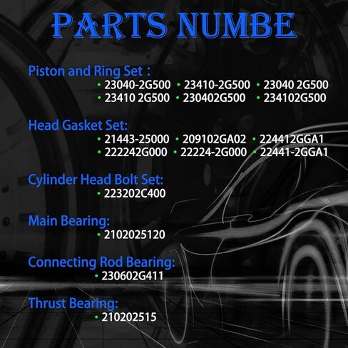 Complete Engine Repair Kits for G4KJ 2.4L Engine-Compatible with for Hyundai Tucson Sonata Santa Fe and Kia Sorento, Crankshaft 23111-2G200, 23111-2G230, Connecting Rods 23510-2G500,23510-2G540 in Saudi Arabia