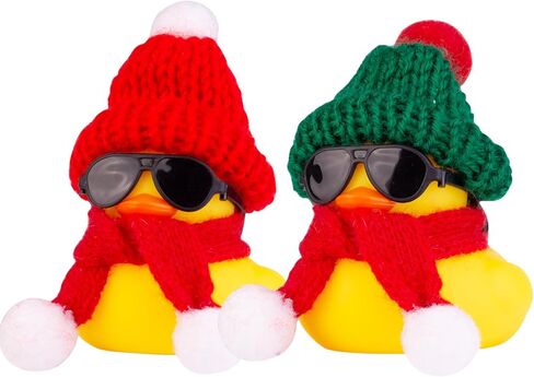 Rubber Duck Car Ornaments 2Pack Winter Duck Car Dashboard Decorations for Christmas Decor and Home Decorations with Mini Hat Scarf and Sunglasses(A) in Saudi Arabia