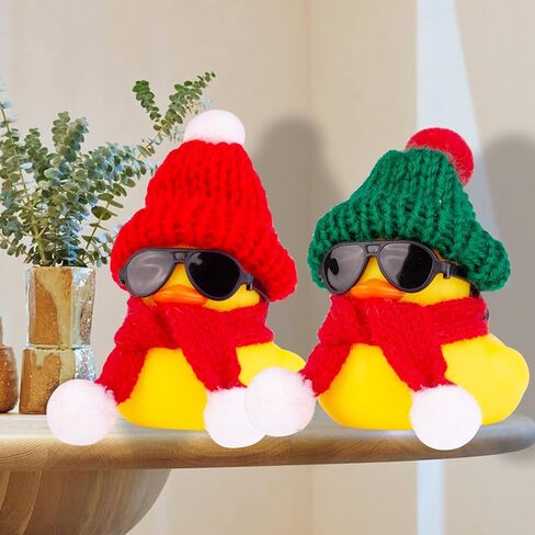 Rubber Duck Car Ornaments 2Pack Winter Duck Car Dashboard Decorations for Christmas Decor and Home Decorations with Mini Hat Scarf and Sunglasses(A) in Saudi Arabia