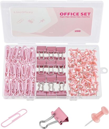 200pcs Paper Clips Binder Clips and Push Pins Set, Mini Clips and Thumb Tacks for Multipurpose Document Organization (Purple) in Saudi Arabia