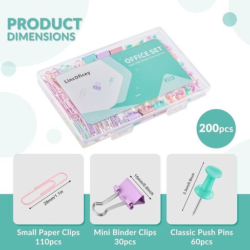 200pcs Paper Clips Binder Clips and Push Pins Set, Mini Clips and Thumb Tacks for Multipurpose Document Organization (Purple) in Saudi Arabia