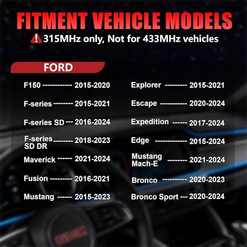 315 ميجا هرتز TPMS، مستشعر ضغط الإطارات المبرمج مسبقًا مناسب لسيارة Ford F150 F-150(2015-2020)، Explorer(2015-2021)، Escape(2020-2024)، Expedition(2017-2024)، Fusion(2016-2021)(4 قطع) in Kuwait