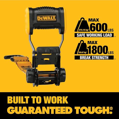 DEWALT DXBC18002 Black/Yellow 1.25" x 12' Ratchet Tie Down Straps - Light-Weight Cargo Hauling (1800 lb Break Strength), 2 Pack in Kuwait