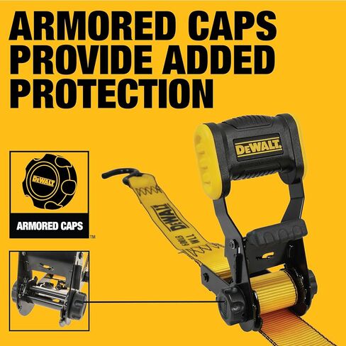 DEWALT DXBC18002 Black/Yellow 1.25" x 12' Ratchet Tie Down Straps - Light-Weight Cargo Hauling (1800 lb Break Strength), 2 Pack in Kuwait