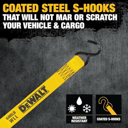 DEWALT DXBC18002 Black/Yellow 1.25" x 12' Ratchet Tie Down Straps - Light-Weight Cargo Hauling (1800 lb Break Strength), 2 Pack in Kuwait