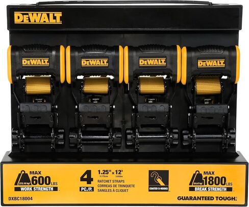 DEWALT DXBC18002 Black/Yellow 1.25" x 12' Ratchet Tie Down Straps - Light-Weight Cargo Hauling (1800 lb Break Strength), 2 Pack in Kuwait