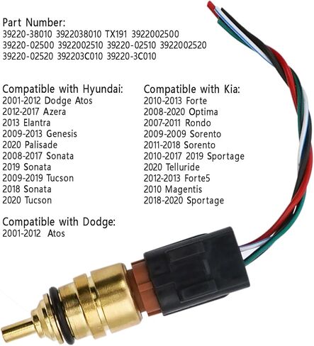 39220-38010 مستشعر درجة حرارة سائل تبريد المحرك مع موصل ضفيرة لـ 2008-2024 Hyundai Azera Elantra Genesis Kona N Palisade Santa Fe Sport Tucson Kia Forte Koup Optima Sorento 39220-02500 in Kuwait