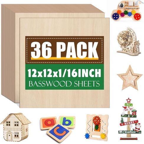 4 Pack Basswood Sheets 1/16x12x12 Inch,1/16 Basswood for Laser Cutting & Engraving, Thin Balsa Wood Sheets, Unfinished Wood for Crafts, Plywood Sheets for Models Making, Wood Burning and Painting. in Kuwait