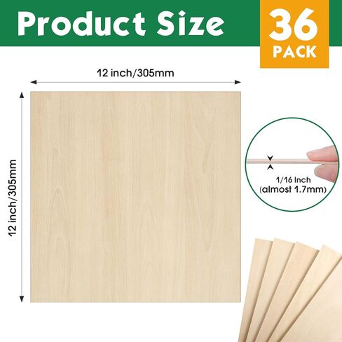 4 Pack Basswood Sheets 1/16x12x12 Inch,1/16 Basswood for Laser Cutting & Engraving, Thin Balsa Wood Sheets, Unfinished Wood for Crafts, Plywood Sheets for Models Making, Wood Burning and Painting. in Kuwait