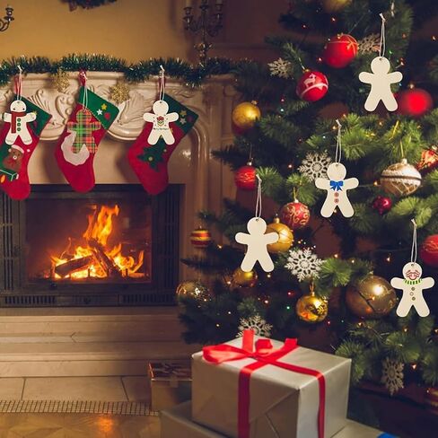 40Pcs Gingerbread Man Cutouts Christmas Wooden Ornaments Unfinished Blank Cutouts for Crafts Christmas Party DIY Hanging Decoration in Kuwait
