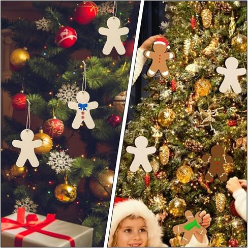 40Pcs Gingerbread Man Cutouts Christmas Wooden Ornaments Unfinished Blank Cutouts for Crafts Christmas Party DIY Hanging Decoration in Kuwait