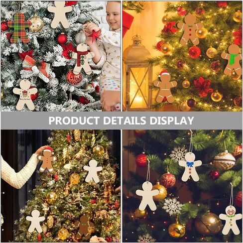 40Pcs Gingerbread Man Cutouts Christmas Wooden Ornaments Unfinished Blank Cutouts for Crafts Christmas Party DIY Hanging Decoration in Kuwait