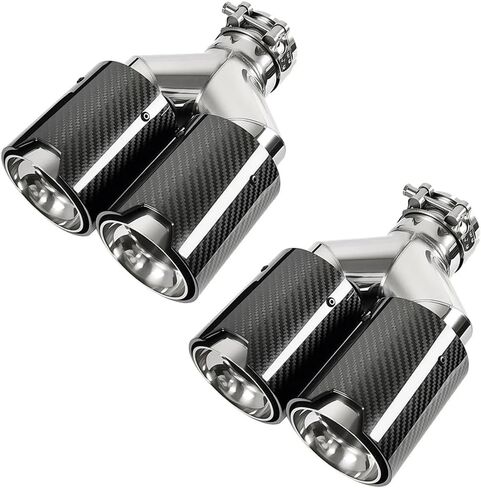 مجموعة من أطراف عادم السيارة المزدوجة من ألياف الكربون تناسب BMW F22/F23/F30/F31/F32/F33/F36 2.0T (N20/B48) مدخل 2.5 بوصة طرف أنبوب عادم 3.5 بوصة (قطعتان محروقتان) in Kuwait