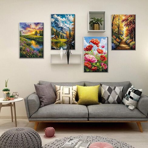 JOOZ 4 Pack Paint by Numbers Kit for Adults with Frame Landscape Paint by Number with Easel DIY Flowers Oil Painting Kits for Home Wall Decor 8x12 Inch in Saudi Arabia