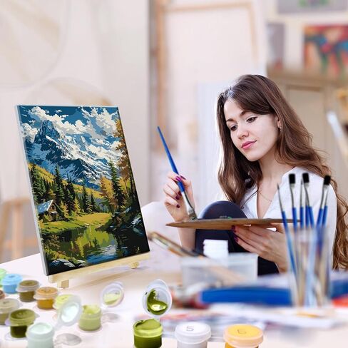 JOOZ 4 Pack Paint by Numbers Kit for Adults with Frame Landscape Paint by Number with Easel DIY Flowers Oil Painting Kits for Home Wall Decor 8x12 Inch in Saudi Arabia