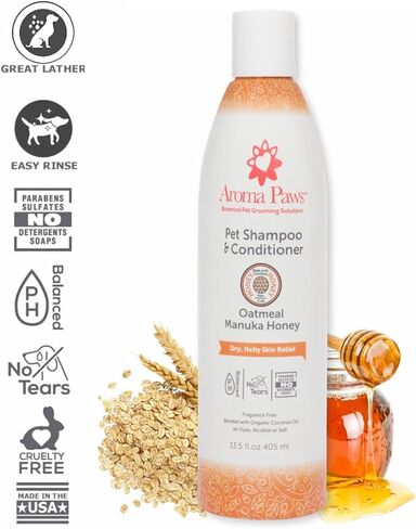Aroma Paws Dog Shampoo and Conditioner - Aromatic Tearless Shampoo for Cleansing, Grooming, and Conditioning Sensitive Skin - Moisturizing Shampoo for Dogs and Puppies - Coconut Papaya 13.5 oz in Saudi Arabia