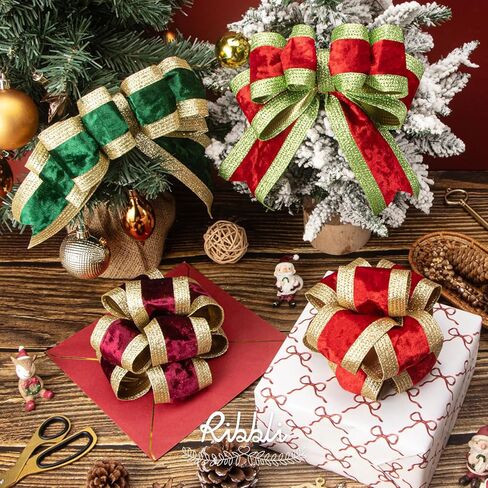 Ribbli الشمبانيا المخملية الشريط السلكي مع حافة بريق 2.5 بوصة شريط عيد الميلاد لشجرة هدية تغليف اكاليل إكليل توبر الانحناء الحرف ديكور المنزل -10 ياردة in Saudi Arabia
