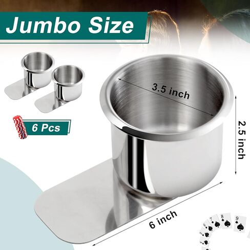10 Pieces Jumbo Slide Under Stainless Steel Cup Holder 3.5 Inch Poker Table Cup Holders Slide in Cup Holders for Casino Poker Table, Work Desk and Boats, RV Cars Trucks in Saudi Arabia