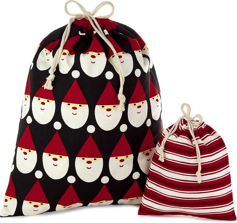 Hallmark Drawstring Christmas Gift Bag Set (2 Fabric Bags with Drawstrings; 1 Medium 10", 1 Extra Large 20") Santa, Red and White Stripe, 5XGB4902 in Saudi Arabia
