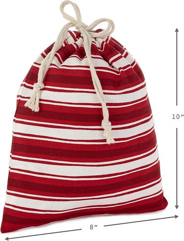 Hallmark Drawstring Christmas Gift Bag Set (2 Fabric Bags with Drawstrings; 1 Medium 10", 1 Extra Large 20") Santa, Red and White Stripe, 5XGB4902 in Saudi Arabia