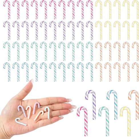 BkeeCten Christmas Candy Cane Decor - 60 Pcs Christmas Candy Cane for Crafts Plastic Fake Candy Decor Rainbow Mini Peppermint Ornaments Christmas Figurines for Tree Hanging DIY Xmas Party Decoration in Saudi Arabia