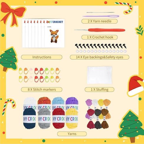 Ploomi 8Pcs Crochet Kit for Beginners - 2026 ChristmasKnitting Kit for Adults and Kids Beginners -Woobles Crochet Kit and Crochet Animals Kits with Easy Peasy Yarn and Step-by-Step Video Tutorials in Saudi Arabia
