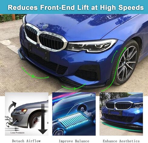 KHK ممتص الصدمات الأمامي للسيارة BMW 3 Series G20 G28 M-Sport Bumper 330i 330e M340i 2019-2022، ملحقات طقم الجسم الأمامي الفاصل لسد الهواء ABS باللون الأسود اللامع in Kuwait