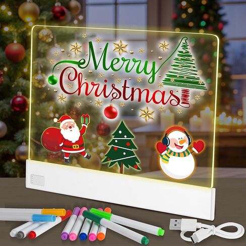 LED Note Board,13.7"x10" Lumiboard LED Drawing Board for Kids, 4 Modes & 7 Colors Acrylic Rechargeable Dry Erase Board with Light, Stand and 12 Markers for Home, Office, Birthday and Christmas Gifts in Saudi Arabia