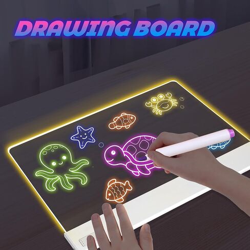 LED Note Board,13.7"x10" Lumiboard LED Drawing Board for Kids, 4 Modes & 7 Colors Acrylic Rechargeable Dry Erase Board with Light, Stand and 12 Markers for Home, Office, Birthday and Christmas Gifts in Saudi Arabia