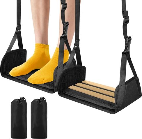 Airplane Foot Hammock for Plane Travel, Detachable Bamboo Airplane Foot Rest for Long Flight, Desk Foot Hammock with Extended Adjustable Strap to Relax Your Feet, Foot Sling Travel Essentials in Saudi Arabia