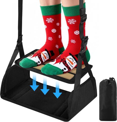 Airplane Foot Hammock for Plane Travel, Detachable Bamboo Airplane Foot Rest for Long Flight, Desk Foot Hammock with Extended Adjustable Strap to Relax Your Feet, Foot Sling Travel Essentials in Saudi Arabia